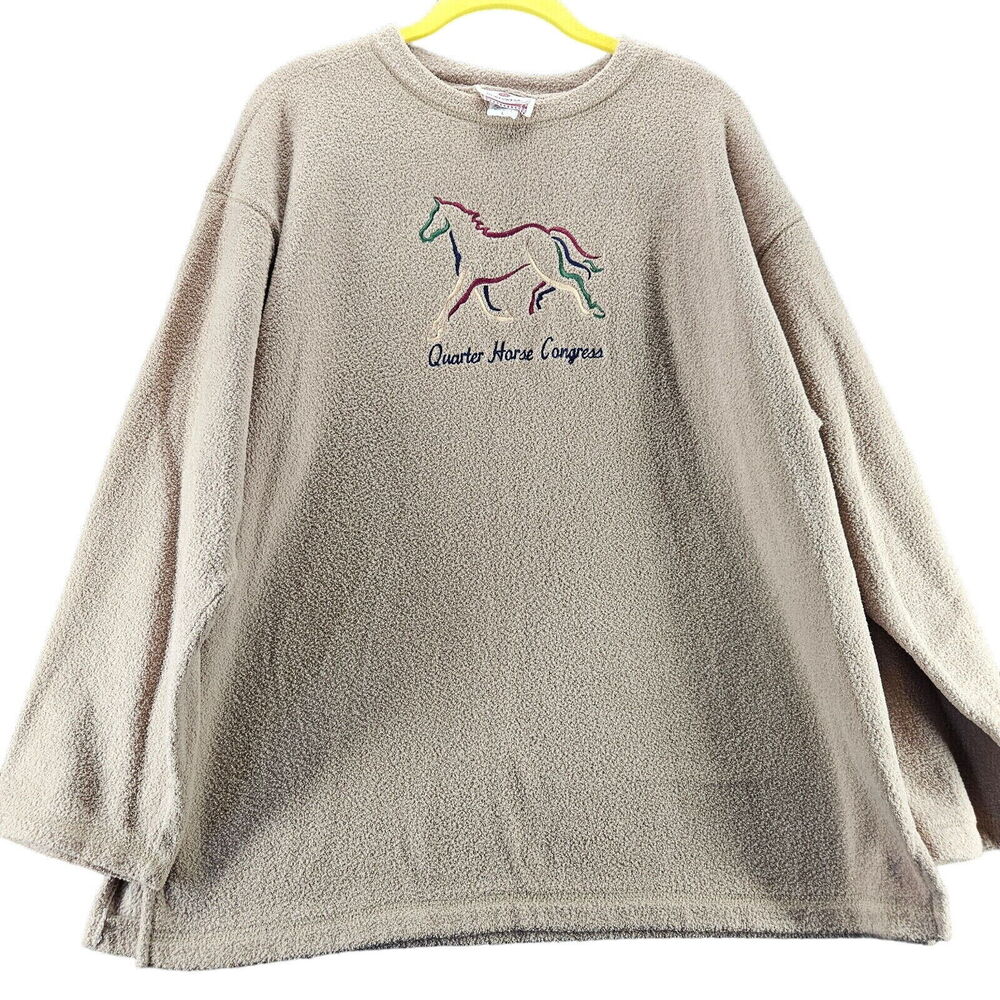 Time Square Sports Wear Womens Top Size Large Cotton Blend Horse On Front
